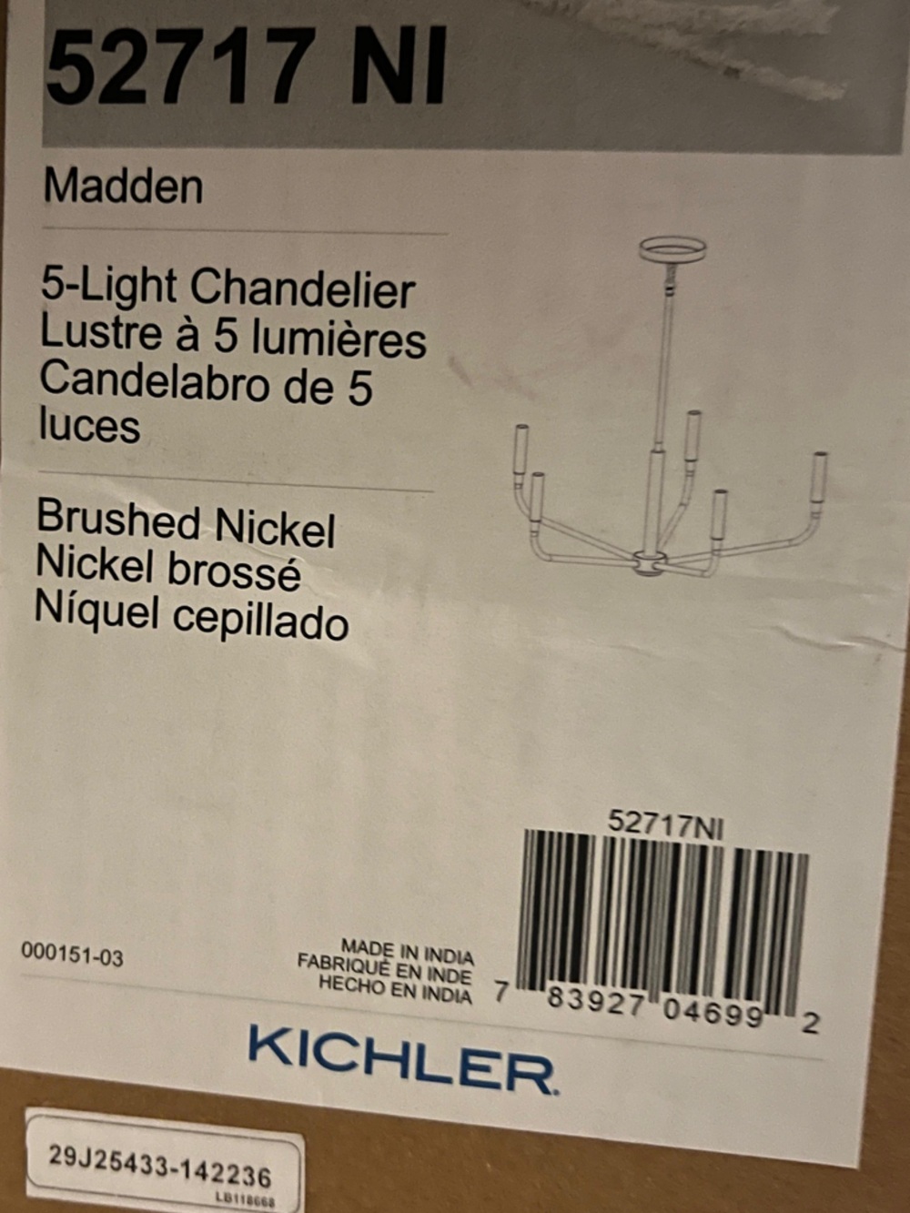 Kichler madden 26in 5 light chandelier - Picture 2 of 2